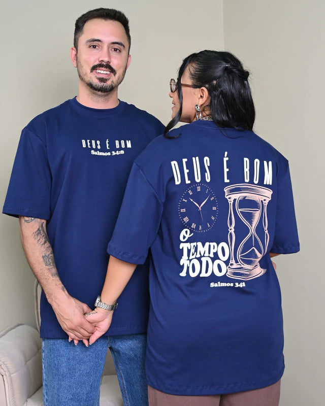 Camiseta Oversized Premium Deus é Bom - Marinho