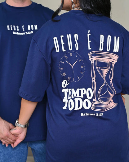 Camiseta Oversized Premium Deus é Bom - Marinho
