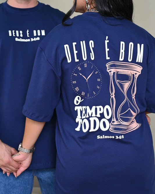 Camiseta Oversized Premium Deus é Bom - Marinho