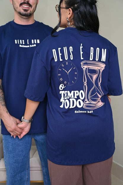 Camiseta Oversized Premium Deus é Bom - Marinho